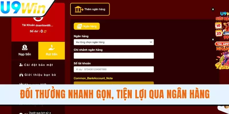 Đổi thưởng nhanh gọn, tiện lợi qua ngân hàng